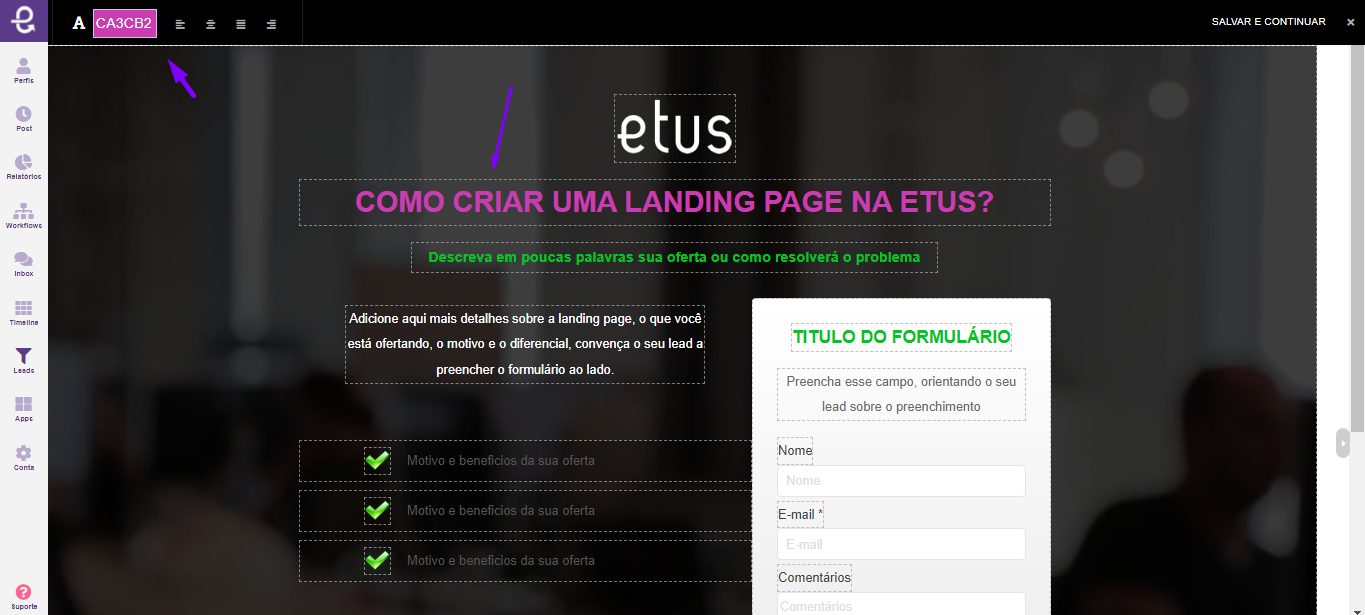 Como criar uma Landing Page na Etus